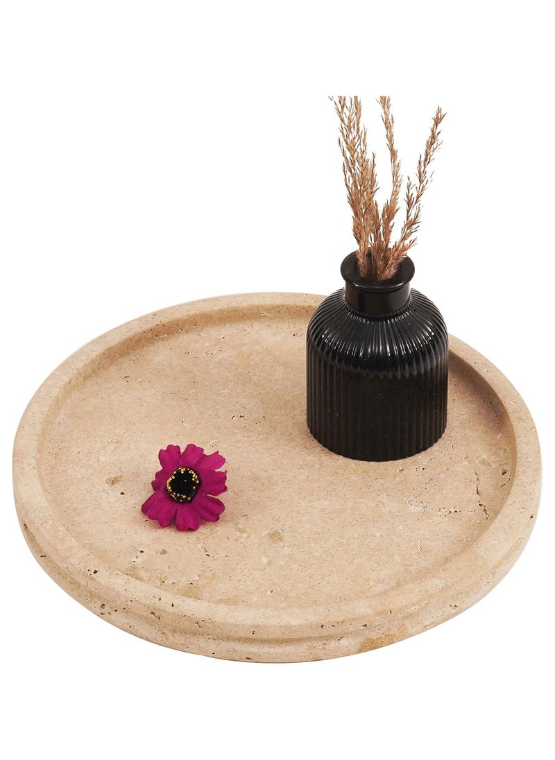 RADICALn Travertine Marble Round Tray 10" Inch Handmade Coffee Table Tray for Kitchen Countertop - Makeup Storage - Vanity Tray - Decorative Serving Tray  - Image 1
