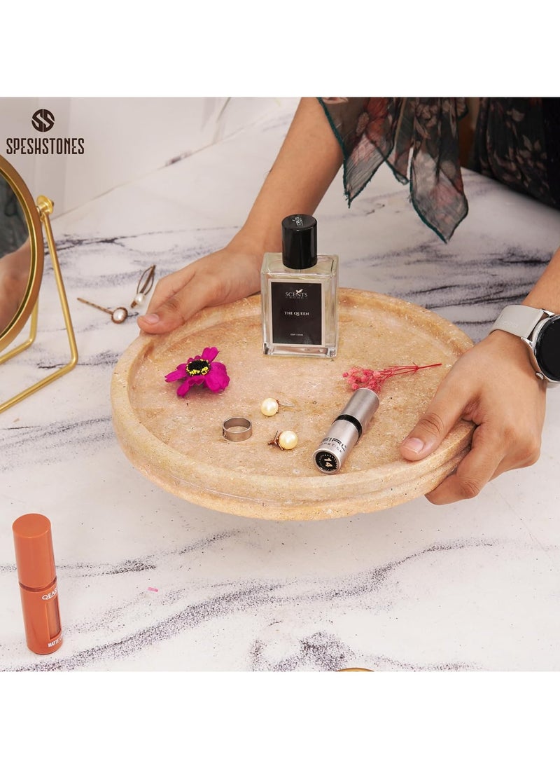 RADICALn Travertine Marble Round Tray 10" Inch Handmade Coffee Table Tray for Kitchen Countertop - Makeup Storage - Vanity Tray - Decorative Serving Tray  - Image 3