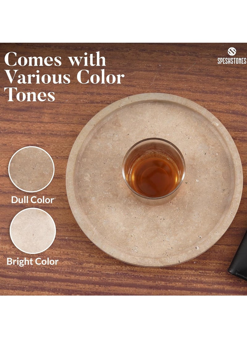 RADICALn Travertine Marble Round Tray 10" Inch Handmade Coffee Table Tray for Kitchen Countertop - Makeup Storage - Vanity Tray - Decorative Serving Tray  - Image 5