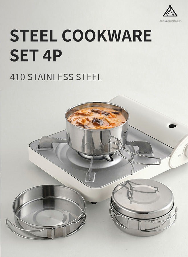 GROIC Camping Cookware Cutlery Set, Portable Camping Cooking Set, Stainless Steel Portable Pots and Pans Foldable for Backpacks, Outdoor Hiking and Picnic Pot with Folding Fork Knife Spoon Set - Image 4