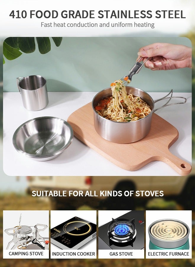 GROIC Camping Cookware Cutlery Set, Portable Camping Cooking Set, Stainless Steel Portable Pots and Pans Foldable for Backpacks, Outdoor Hiking and Picnic Pot with Folding Fork Knife Spoon Set - Image 2