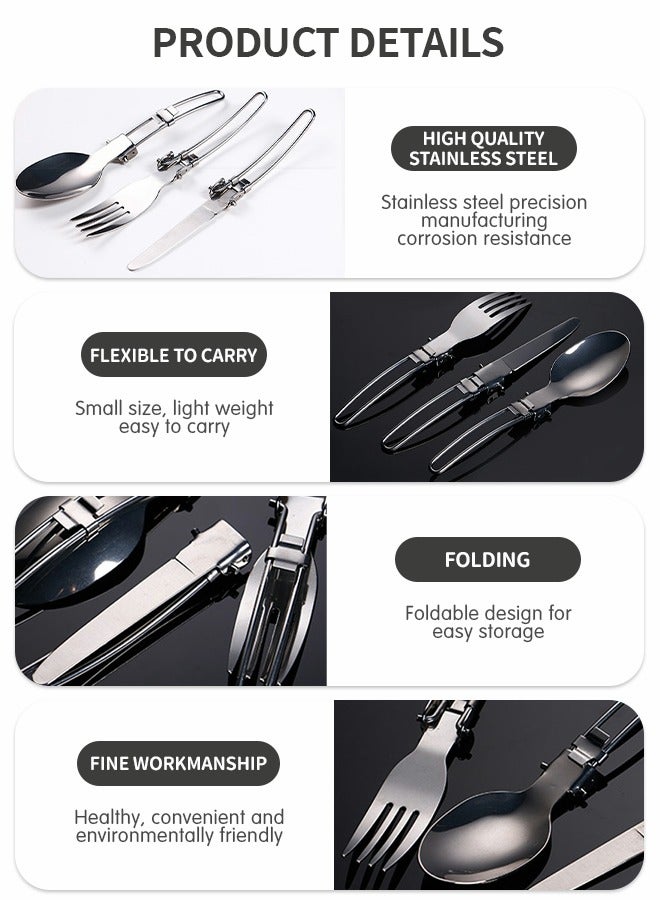 GROIC Camping Cookware Cutlery Set, Portable Camping Cooking Set, Stainless Steel Portable Pots and Pans Foldable for Backpacks, Outdoor Hiking and Picnic Pot with Folding Fork Knife Spoon Set - Image 5