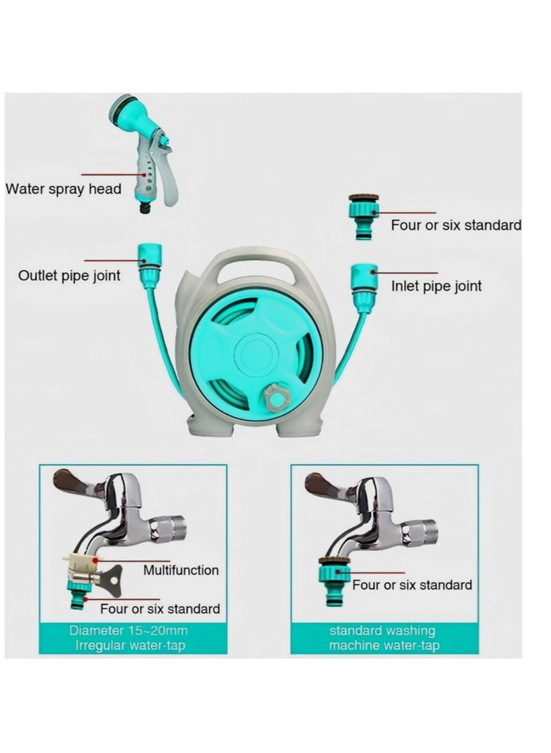 Retractable garden hose reel,15m portable garden hose with 6-function spray nozzle for watering flowers, car washing, cleaning, showering pets - Image 5