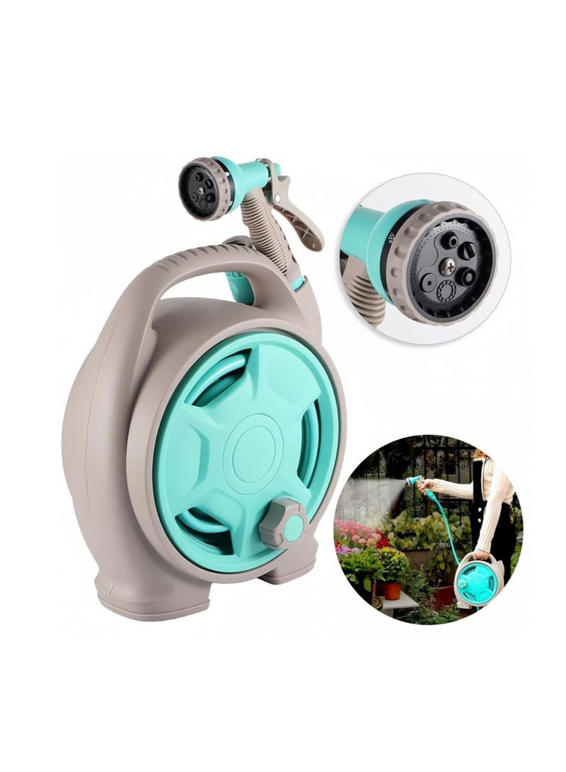 Retractable garden hose reel,15m portable garden hose with 6-function spray nozzle for watering flowers, car washing, cleaning, showering pets - Image 1