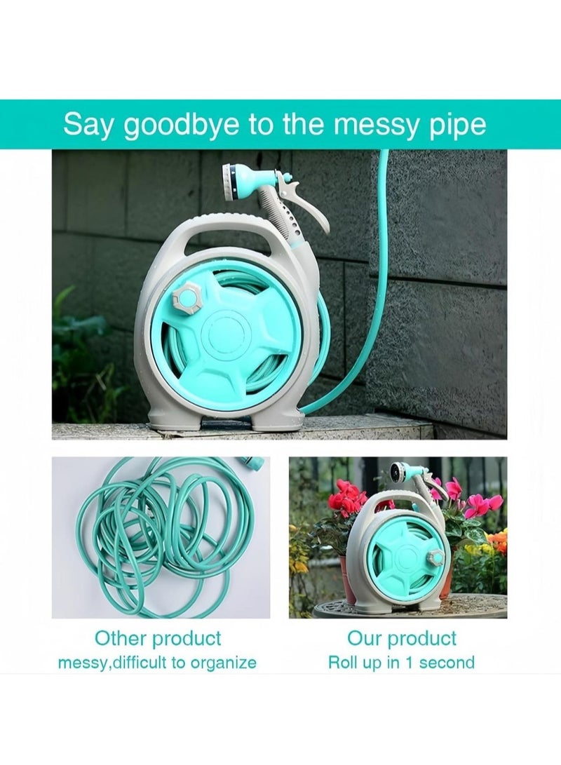 Retractable garden hose reel,15m portable garden hose with 6-function spray nozzle for watering flowers, car washing, cleaning, showering pets - Image 2
