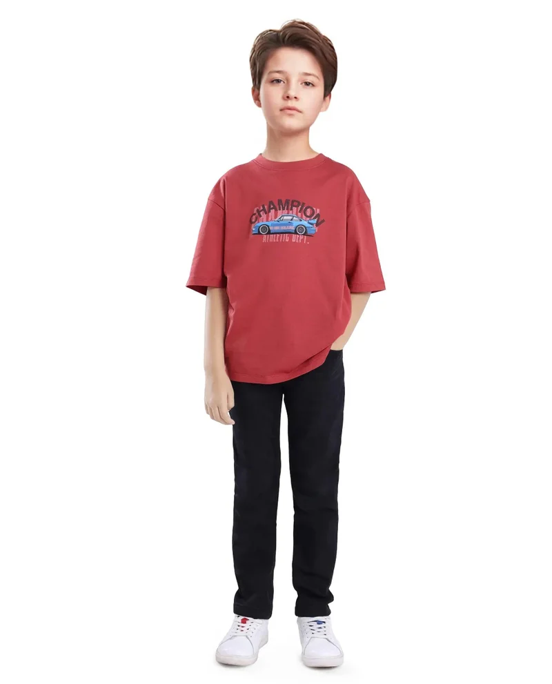 Rare Ones Rare Ones Kids Max Dusky Red Cotton Printed Slip-On Oversized Fit T-Shirt