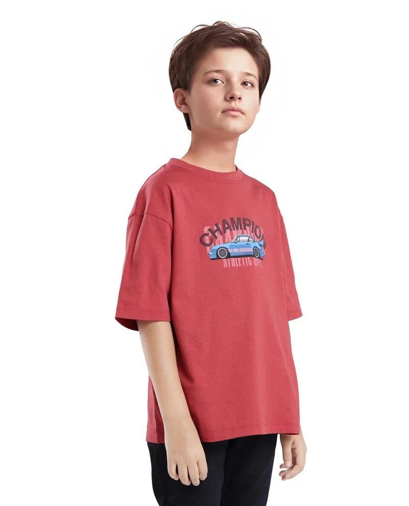 Rare Ones Rare Ones Kids Max Dusky Red Cotton Printed Slip-On Oversized Fit T-Shirt