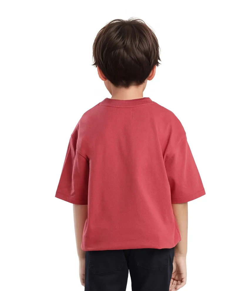 Rare Ones Rare Ones Kids Max Dusky Red Cotton Printed Slip-On Oversized Fit T-Shirt