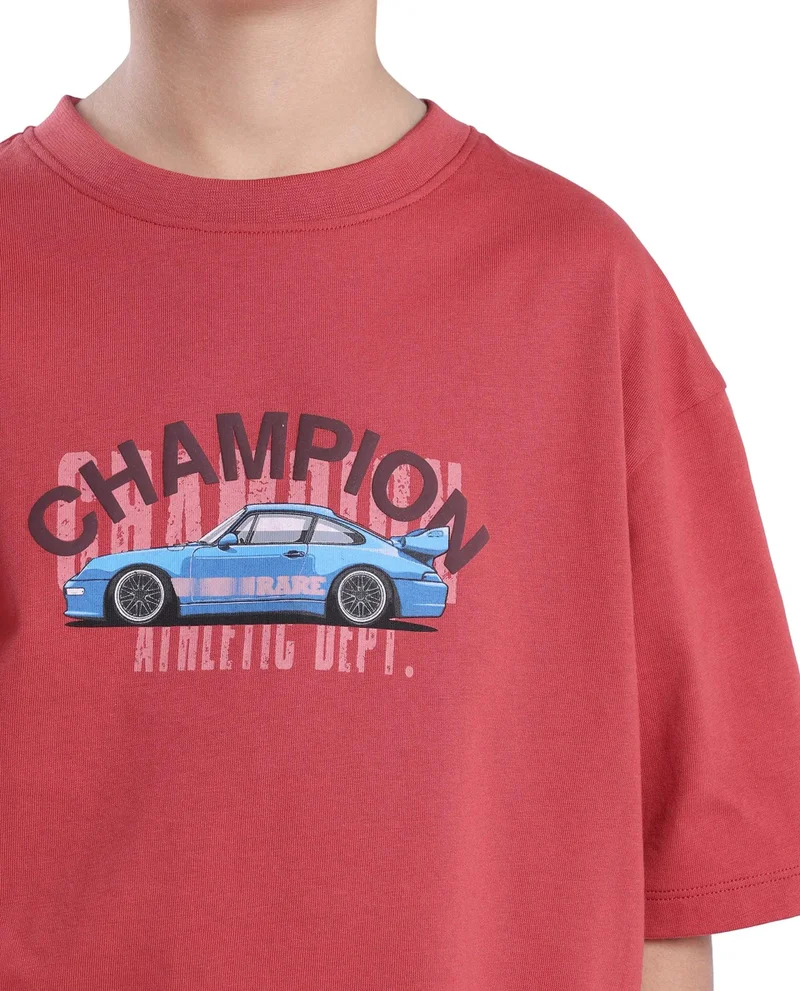Rare Ones Rare Ones Kids Max Dusky Red Cotton Printed Slip-On Oversized Fit T-Shirt