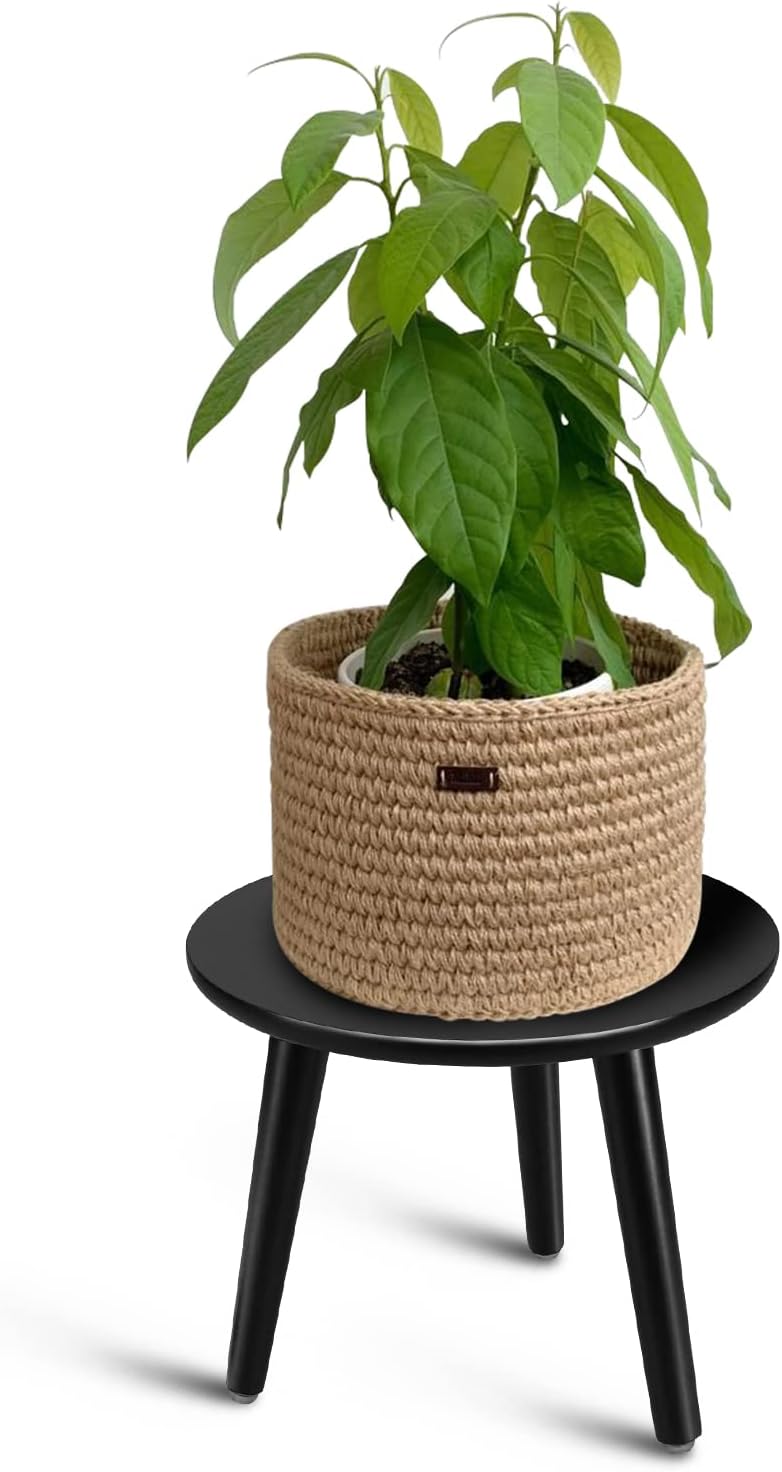 Uneedem Indoor Plant Stand, Modern Plant Table 8.9" Tall Wood Mid Century Flower Holder Small Round Side End Table - Image 1