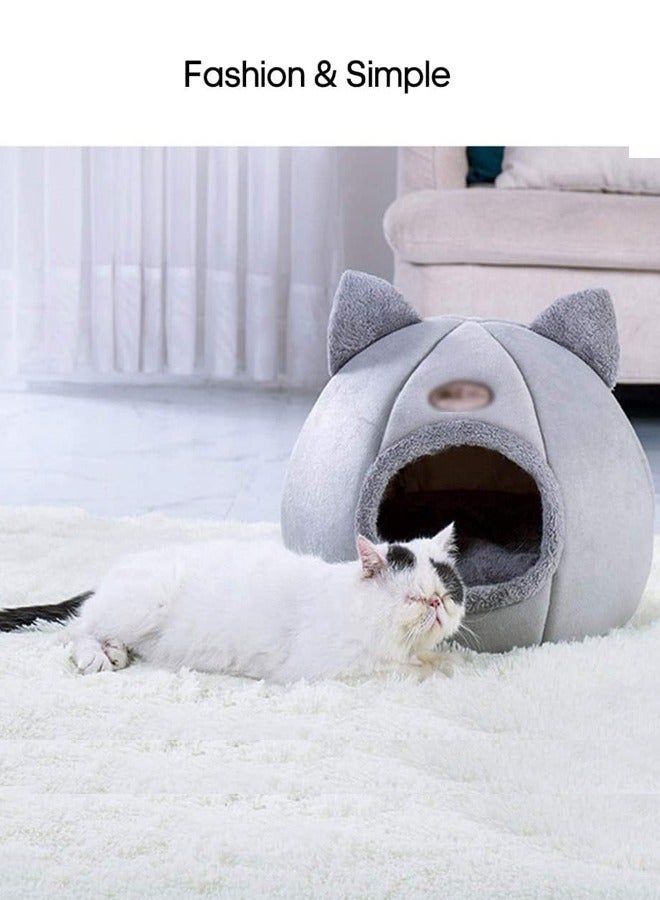 Generic Warm Cat Bed with Soft and Cozy Fleece Material, Cute Cat Ear Design, Semi-Enclosed Indoor Pet Nest for Cats and Small Dogs, Sleeping Tent Cave House with Non-Slip Bottom, 2-in-1 Cat Cave Nest  - Image 5