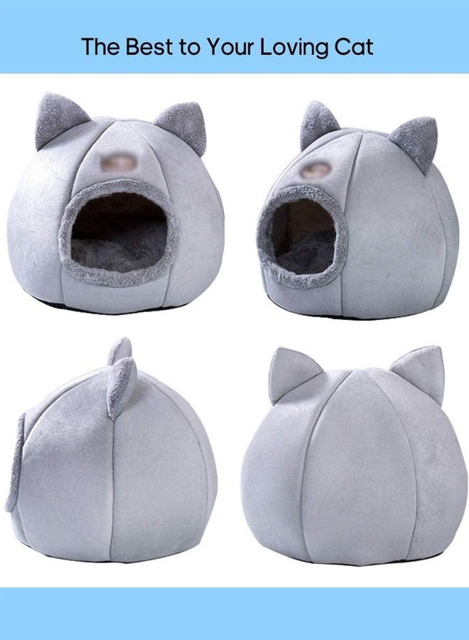 Generic Warm Cat Bed with Soft and Cozy Fleece Material, Cute Cat Ear Design, Semi-Enclosed Indoor Pet Nest for Cats and Small Dogs, Sleeping Tent Cave House with Non-Slip Bottom, 2-in-1 Cat Cave Nest  - Image 4
