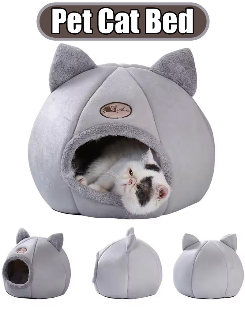 Generic Warm Cat Bed with Soft and Cozy Fleece Material, Cute Cat Ear Design, Semi-Enclosed Indoor Pet Nest for Cats and Small Dogs, Sleeping Tent Cave House with Non-Slip Bottom, 2-in-1 Cat Cave Nest  - Image 1