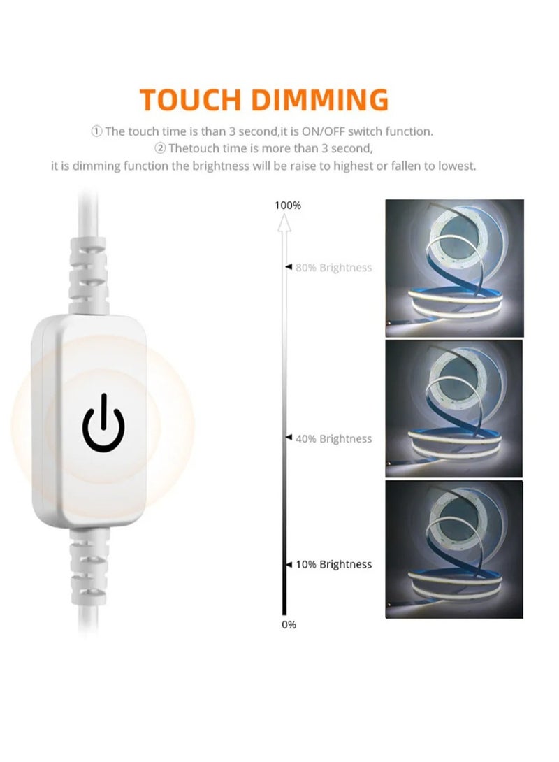 مفتاح تعتيم ضوء شريط LED، موصل تحكم التبديل لضبط السطوع، سلك تمديد USB من أنثى إلى ذكر مع وحدة تحكم بمفتاح اللمس لأضواء شرائط LED، (USB يعمل باللمس باللون الأبيض) - Image 3