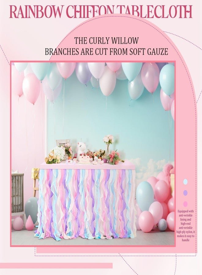 FoldTier Rainbow 6ft Tutu Tulle Willow Table Skirt and 4 Rectangle Tablecloth for Birthday Party Princess Baby Shower Unicorn Wedding Bridal Mermaid with Double Layer Curly Organza Ruffle - Image 2