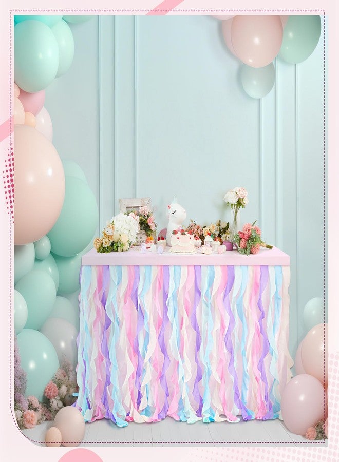 FoldTier Rainbow 6ft Tutu Tulle Willow Table Skirt and 4 Rectangle Tablecloth for Birthday Party Princess Baby Shower Unicorn Wedding Bridal Mermaid with Double Layer Curly Organza Ruffle - Image 5