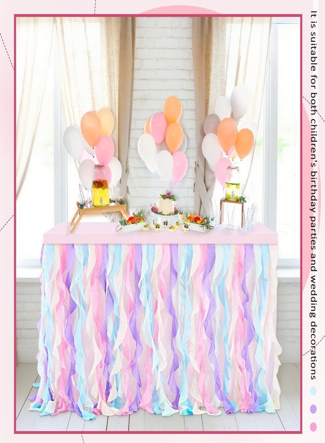 FoldTier Rainbow 6ft Tutu Tulle Willow Table Skirt and 4 Rectangle Tablecloth for Birthday Party Princess Baby Shower Unicorn Wedding Bridal Mermaid with Double Layer Curly Organza Ruffle - Image 4