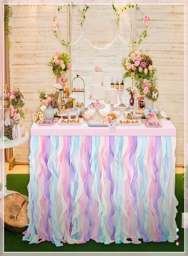 FoldTier Rainbow 6ft Tutu Tulle Willow Table Skirt and 4 Rectangle Tablecloth for Birthday Party Princess Baby Shower Unicorn Wedding Bridal Mermaid with Double Layer Curly Organza Ruffle - Image 3