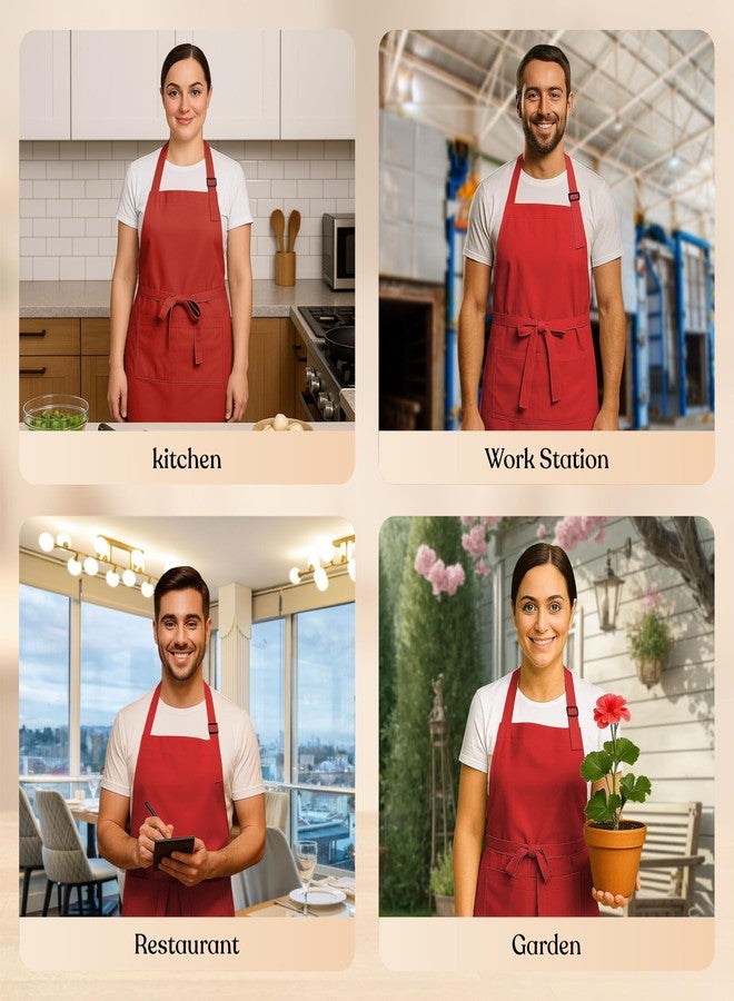 CRASOME مريلة مطبخ من CRASOME | مريلة طبخ للجنسين مزودة بجيبين وأحزمة قابلة للتعديل | مريلة للطهاة، الفنادق، المقاهي، المطاعم، البستنة، ورش العمل (عبوة حمراء من 3 قطع) - Image 5
