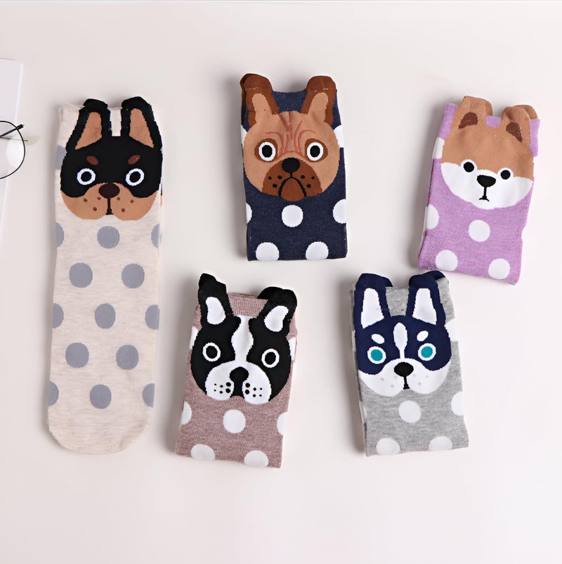 Missby 5 Pairs Cute Patterned Socks Cotton Crew Socks - Image 3