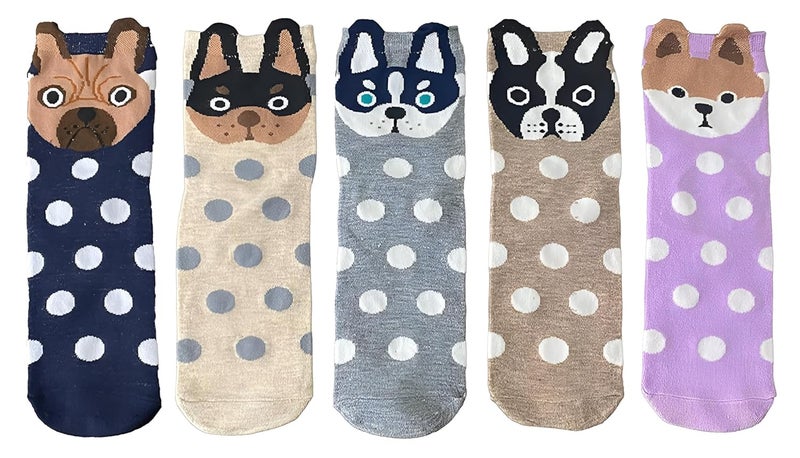 Missby 5 Pairs Cute Patterned Socks Cotton Crew Socks - Image 1