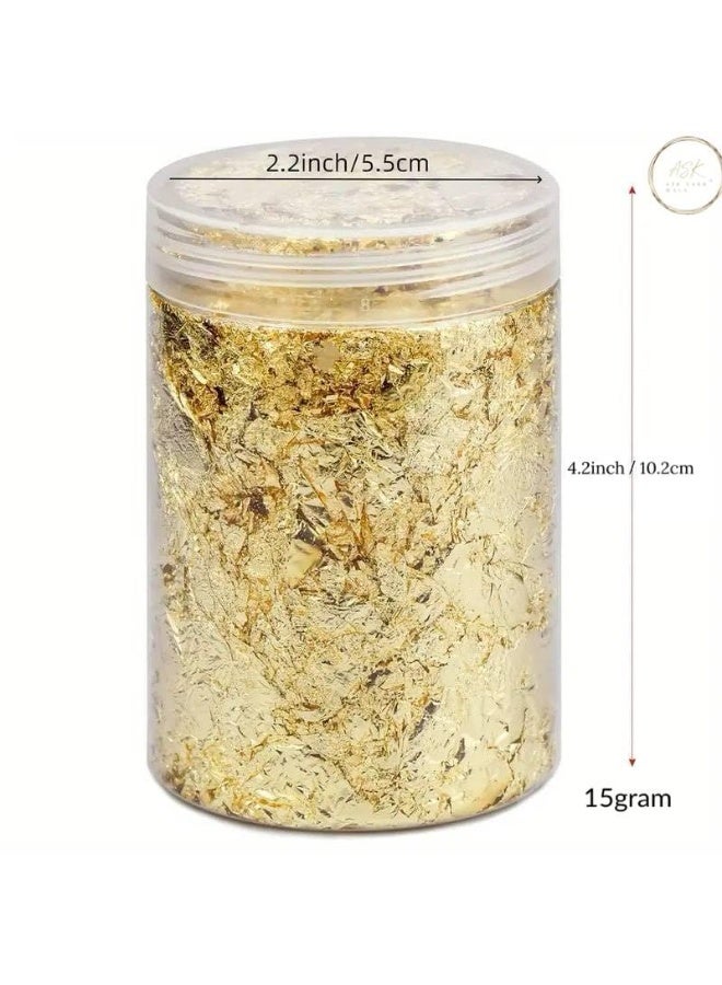 ASK VARK WALA 2 Bottles Gold Foil Flakes Gilding Gold Flakes Gold Leaf Flakes Imitation for Nails Painting Arts Crafts Resin Jewelry Making Decoration (15g/Bottle) (Pack of 2) - Image 3