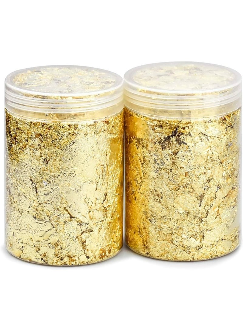 ASK VARK WALA 2 Bottles Gold Foil Flakes Gilding Gold Flakes Gold Leaf Flakes Imitation for Nails Painting Arts Crafts Resin Jewelry Making Decoration (15g/Bottle) (Pack of 2) - Image 1