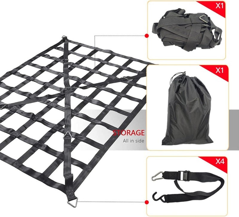 Sorandy Pickup Cargo Net, Adjustable Truck Bed Security Net with Cam Buckles & S Hooks, Heavy Duty 1100lb Capacity Tear Proof Mesh with Storage Bag for SUV Trailer Pickup Boat (66" x 50") - Image 3