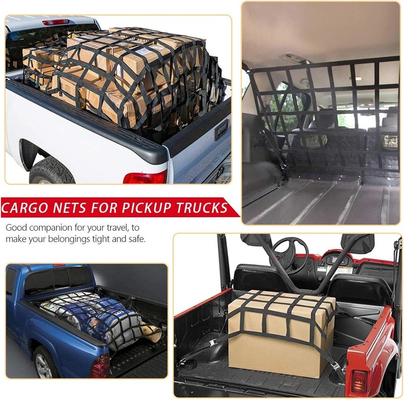 Sorandy Pickup Cargo Net, Adjustable Truck Bed Security Net with Cam Buckles & S Hooks, Heavy Duty 1100lb Capacity Tear Proof Mesh with Storage Bag for SUV Trailer Pickup Boat (66" x 50") - Image 4