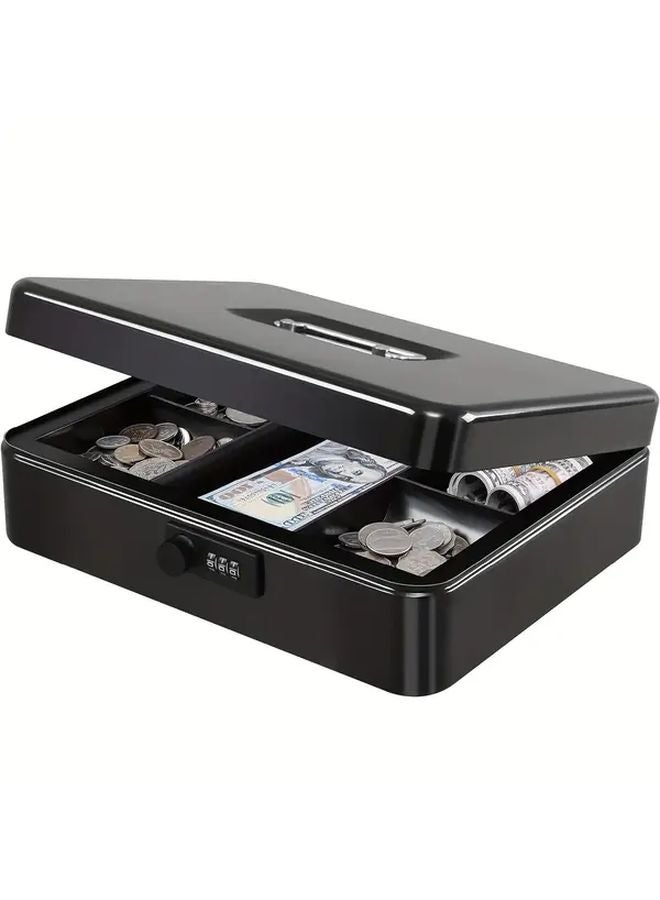 Black Metal Security Safe Box With Combination Lock Removable Money Tray - Image 2