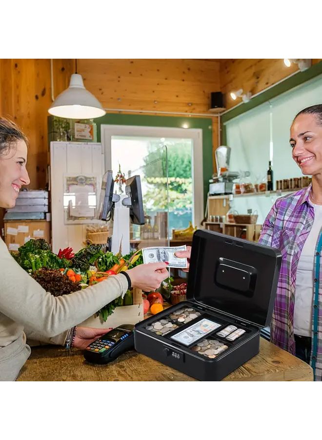 Black Metal Security Safe Box With Combination Lock Removable Money Tray - Image 5