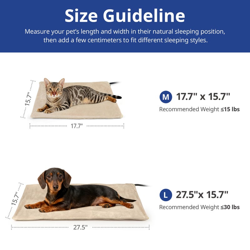 NICREW Pet Heating Pad for Dogs and Cats, Heated Cat Bed with Steel-Wrapped Cord and Soft Fleece Cover, 17.7 x 15.7 Inches, 30 Watts - Image 4