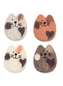 4Pack Cat Felt Wool Coasters for Drinks Moisture Absorbent Drink Coasters for Coffee Table Office or Dining Table Perfect Gift for Cat Lovers