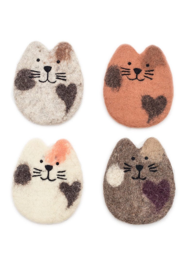 Excefore - 4Pack Cat Felt Wool Coasters for Drinks Moisture Absorbent Drink Coasters for Coffee Table Office or Dining Table Perfect Gift for Cat Lovers - Image 1