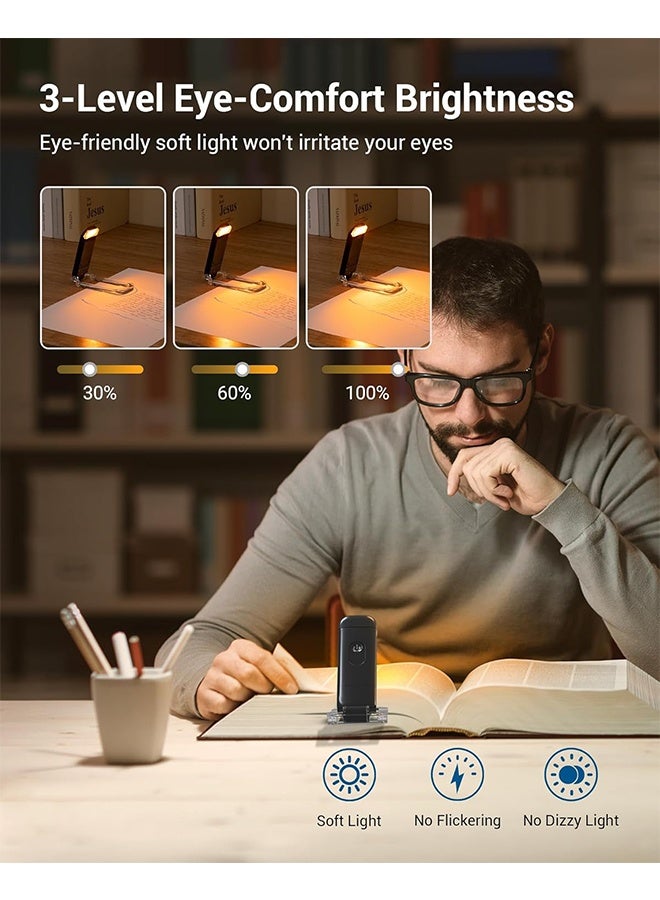 Book Reading Light with Clip USB Rechargeable Booklight for Reading in Bed Eye Care LED Book Lamp for Kids  Bookworms 3 Brightness Levels (Black) - Image 2