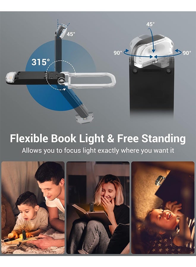 Book Reading Light with Clip USB Rechargeable Booklight for Reading in Bed Eye Care LED Book Lamp for Kids  Bookworms 3 Brightness Levels (Black) - Image 4
