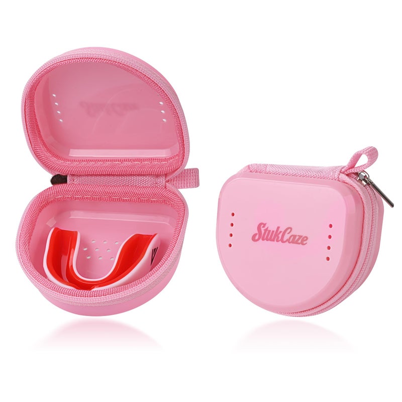 stukcaze Mouth Guard Case with Zipper, Portable Carrying Retainer Mouthguard Case for Youth Football, Breathable Mouth Guard Boxing with Climbing Clip, Travel Storage Adult & Youth Sizes Pink - Image 1