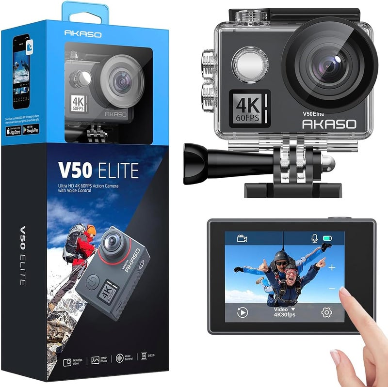 Akaso V50 Elite 4K60fps Touch Screen WiFi Action Camera Voice Control EIS 131 feet Waterproof Camera 8X Zoom Remote Control Supports External Mic - Image 1