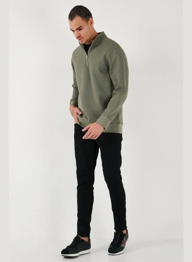 Buratti Buratti Cotton Regular Fit Half-Zip Stand-Up Collar Sweatshirt Men's SWEAT 59052592