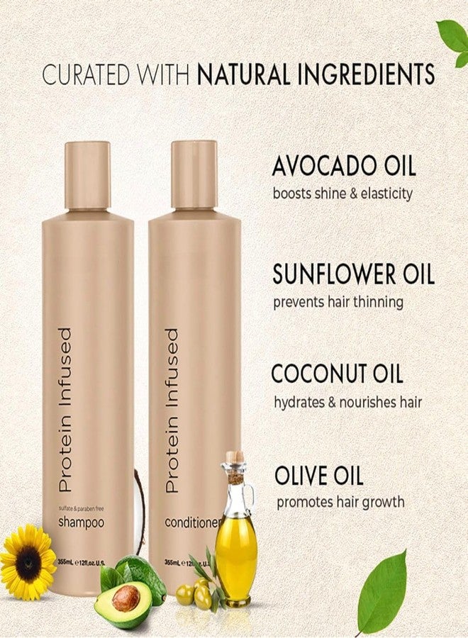 Moe.-.Ha.ir Protein Infused Shampoo and Conditioner Set for Dry & Damaged Hair | Strengthens Hair Fiber | Sulfate & Paraben Free | Adds Shine, Softens & Hydrates Hair (355ml*2 - Combo) - Image 2