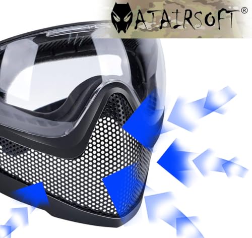 ATAIRSOFT 2 Modes Airsoft Mask Full Face Tactical Safety Protective Mask Anti-Fog Goggles Set with 3 Interchangable Lens (Black) - Image 2