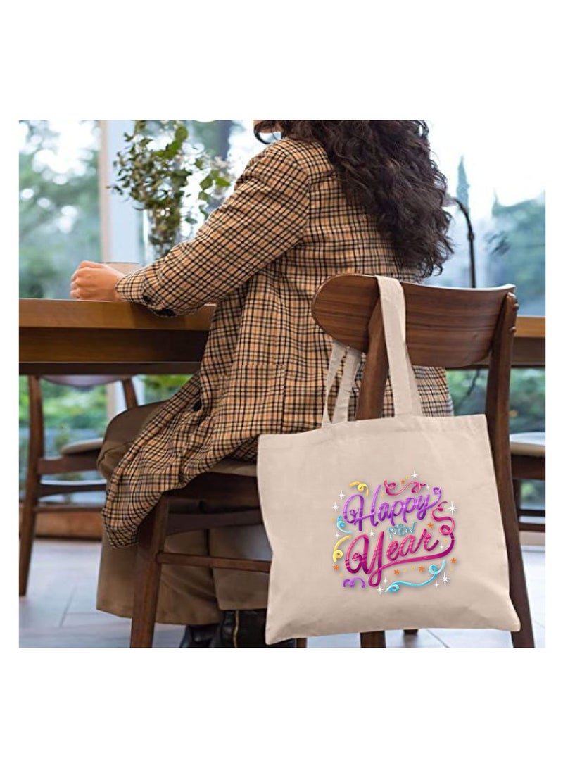 PRINTSHOP4ME Happy New Year with Printed Canvas Cotton Tote Bag - Our Cotton Tote Bags Are Stylish and Perfect for Everyday Use - New Year Shopping Bags - Image 3