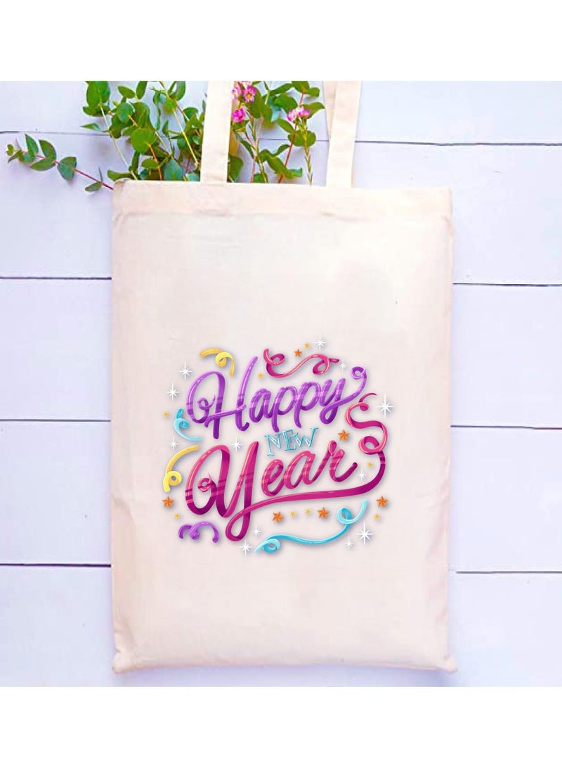 PRINTSHOP4ME Happy New Year with Printed Canvas Cotton Tote Bag - Our Cotton Tote Bags Are Stylish and Perfect for Everyday Use - New Year Shopping Bags - Image 2