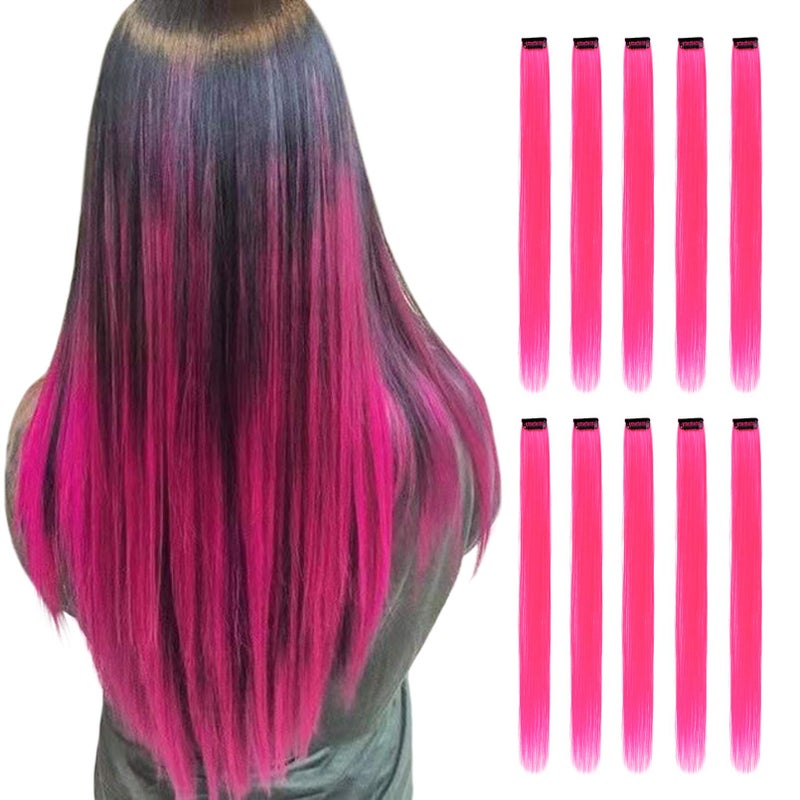 RINBOOOL Pink Hair Extensions Clip in, 22 Inch 10 Pcs Long Straight Colored, for Women Highlight Party, Synthetic - Image 1