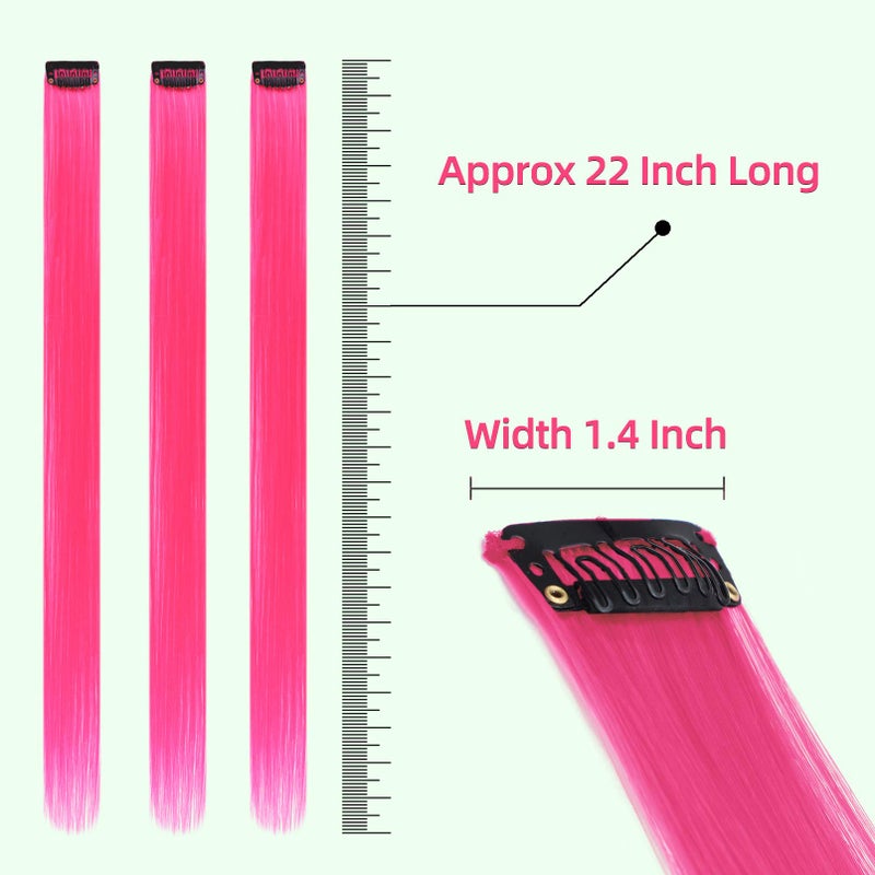 RINBOOOL Pink Hair Extensions Clip in, 22 Inch 10 Pcs Long Straight Colored, for Women Highlight Party, Synthetic - Image 3