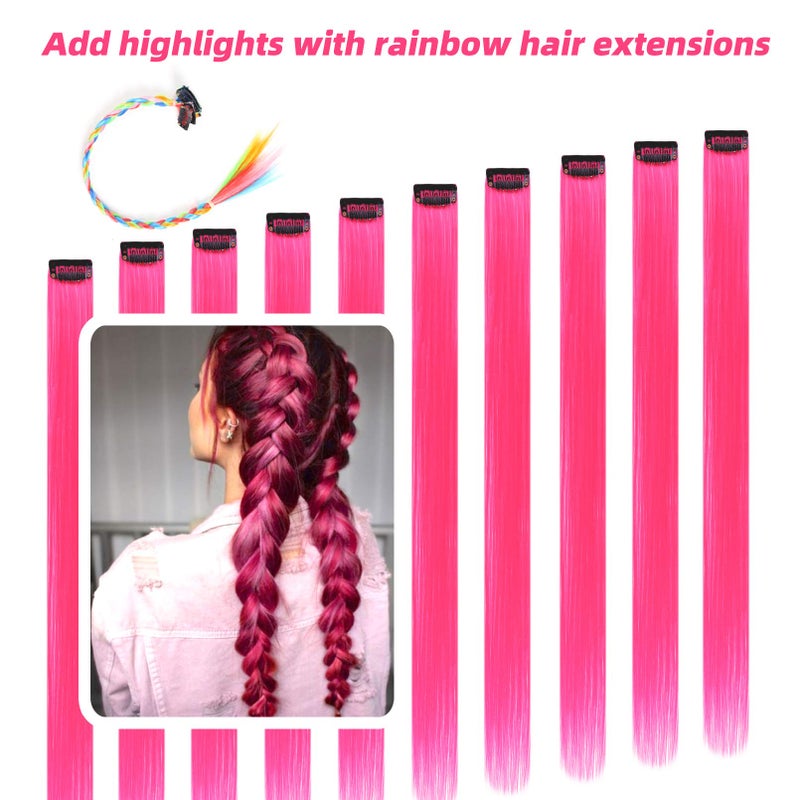 RINBOOOL Pink Hair Extensions Clip in, 22 Inch 10 Pcs Long Straight Colored, for Women Highlight Party, Synthetic - Image 2