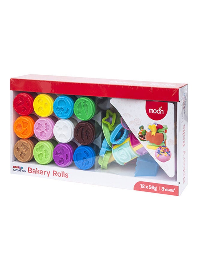 Moon Dough Creation Bakery Rolls – Educational Playdough for Kids with Cutters Tools – NonToxic Modeling Clay for 3+ Years – DIY Clay Toys and Accessories for Birthday Party – 12 x 56g - Image 1