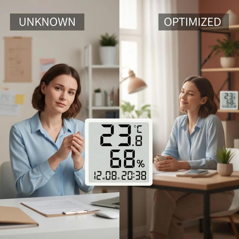 ساعة رفيعة بيضاء، مقياس حرارة ورطوبة رقمي مع مراقب للرطوبة ودرجة الحرارة، سهل القراءة، قوة التصاق قوية، متعددة الوظائف للمكتب، المنزل، قابلة للتركيب على الحائط/الوقوف - Image 5