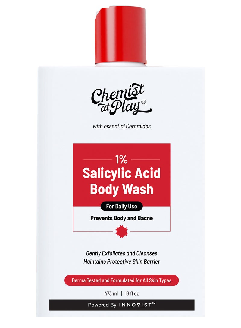Chemist at Play 1% Salicylic Acid Body Wash 473ml | Paraben & SLS Free | Gentle Exfoliating Shower Gel | Prevents Body Acne, Bumpy Skin & Deep Cleanses Skin | For Men & Women