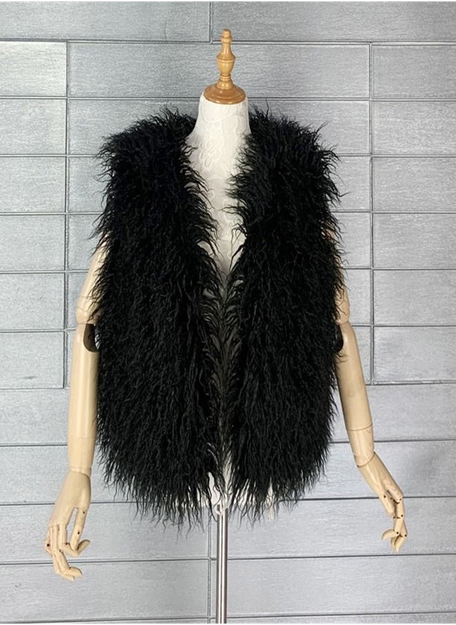 Loquat Women's Warm Faux Fur Vest Black  - Image 1